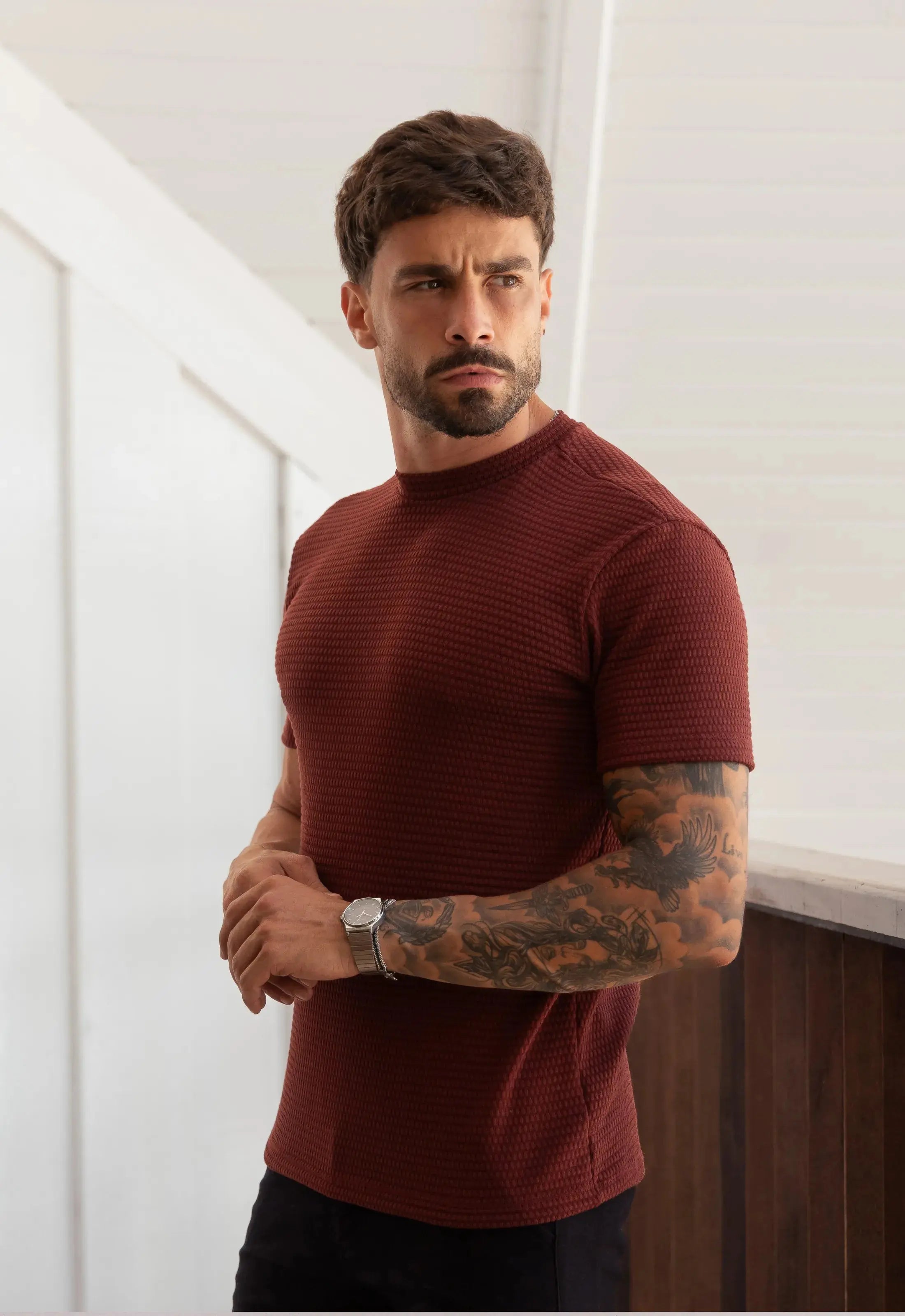 Camiseta Masculina Tricot Touch Slim Marsala CW STORE