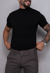 Camiseta Slim Gola Alta Preta CW STORE