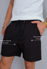 Shorts de Linho Masculino Preto CW STORE
