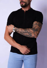 Camiseta Slim Gola Padre zíper Preta - CW STORE