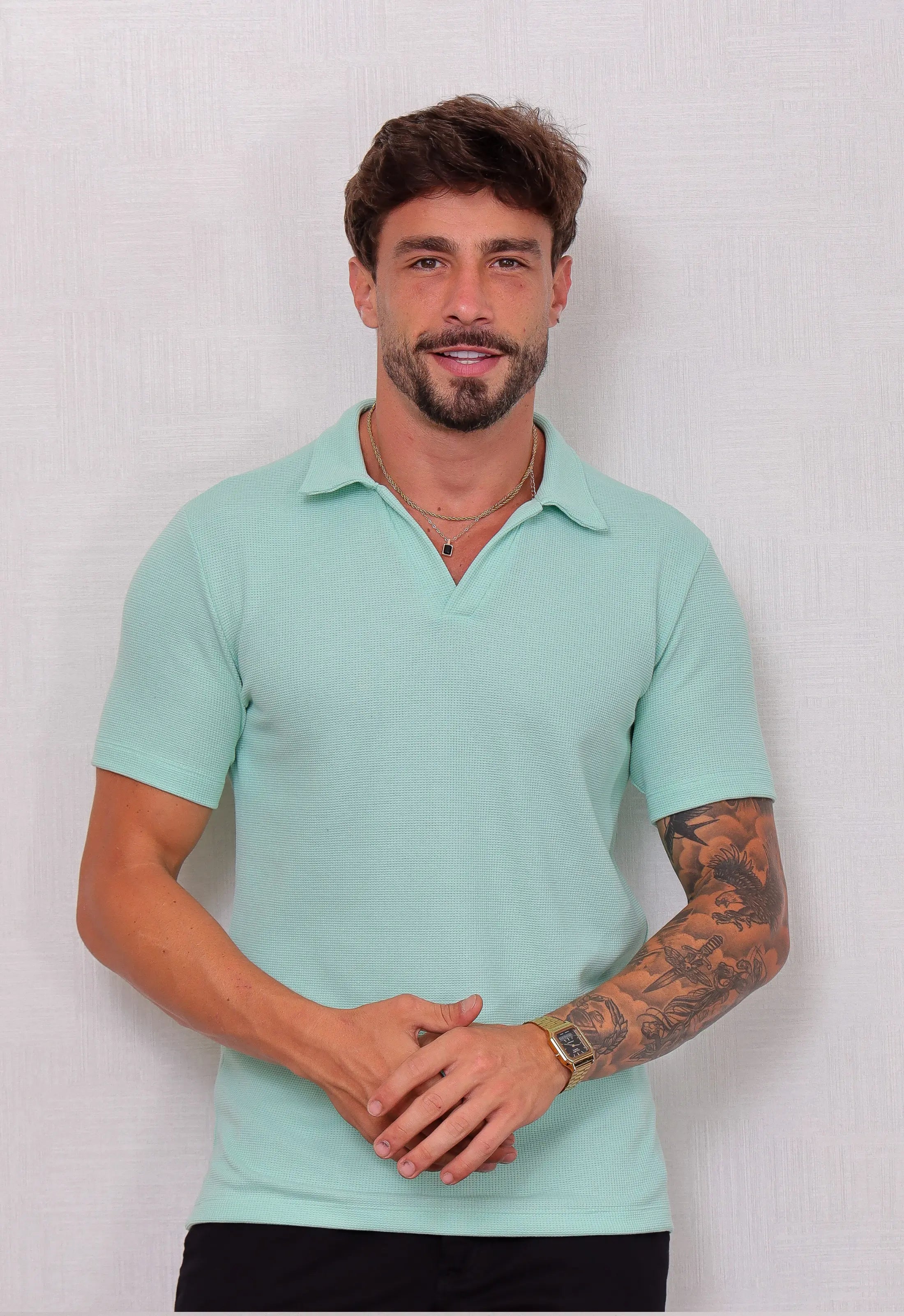 Camisa Polo Italiana Tricot Verde Claro CW STORE