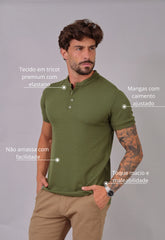 Camiseta Henley Slim Tricot com Elastano Verde CW STORE