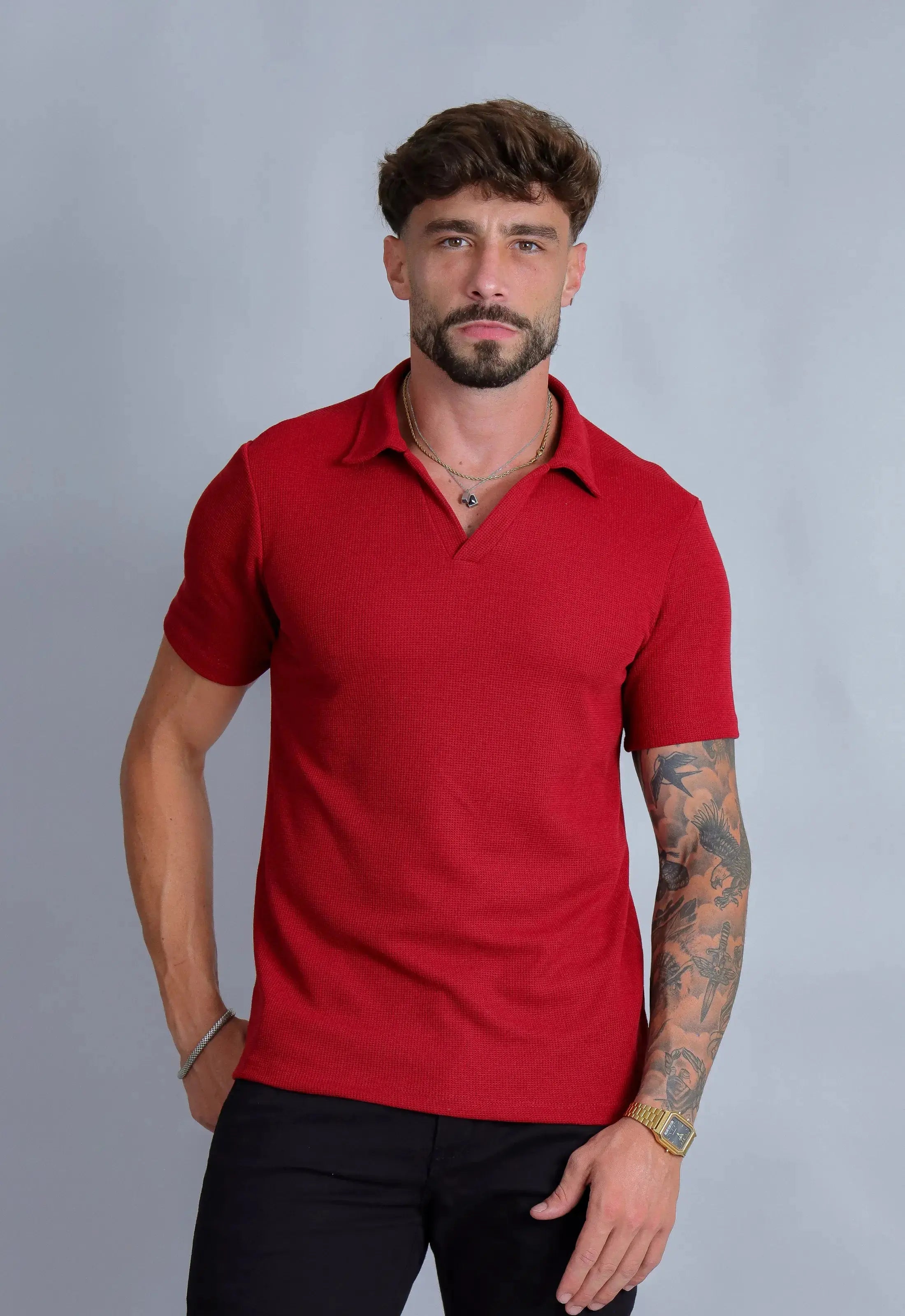 Camisa Polo Italiana Tricot Vermelha CW STORE