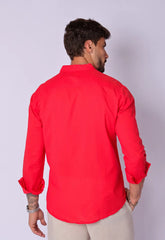 Camisa Masculina Gola Padre Tecido Leve Vermelha - CW STORE