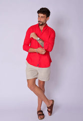 Camisa Masculina Gola Padre Tecido Leve Vermelha - CW STORE