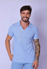 Camisa Polo Italiana Tricot Azul Claro CW STORE
