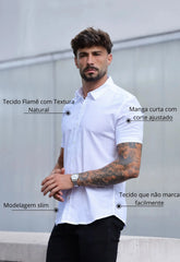 Camisa Masculina Manga Curta Flame Slim Branco – modelagem slim que valoriza o corpo | CW Store