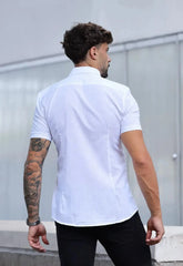 Camisa Masculina Manga Curta Flame Slim Branco – tecido de toque macio e caimento leve | CW Store
