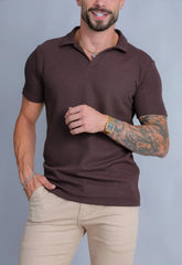 Camisa Polo Italiana Tricot Masculina Marrom Café – caimento slim que valoriza o corpo | CW Store