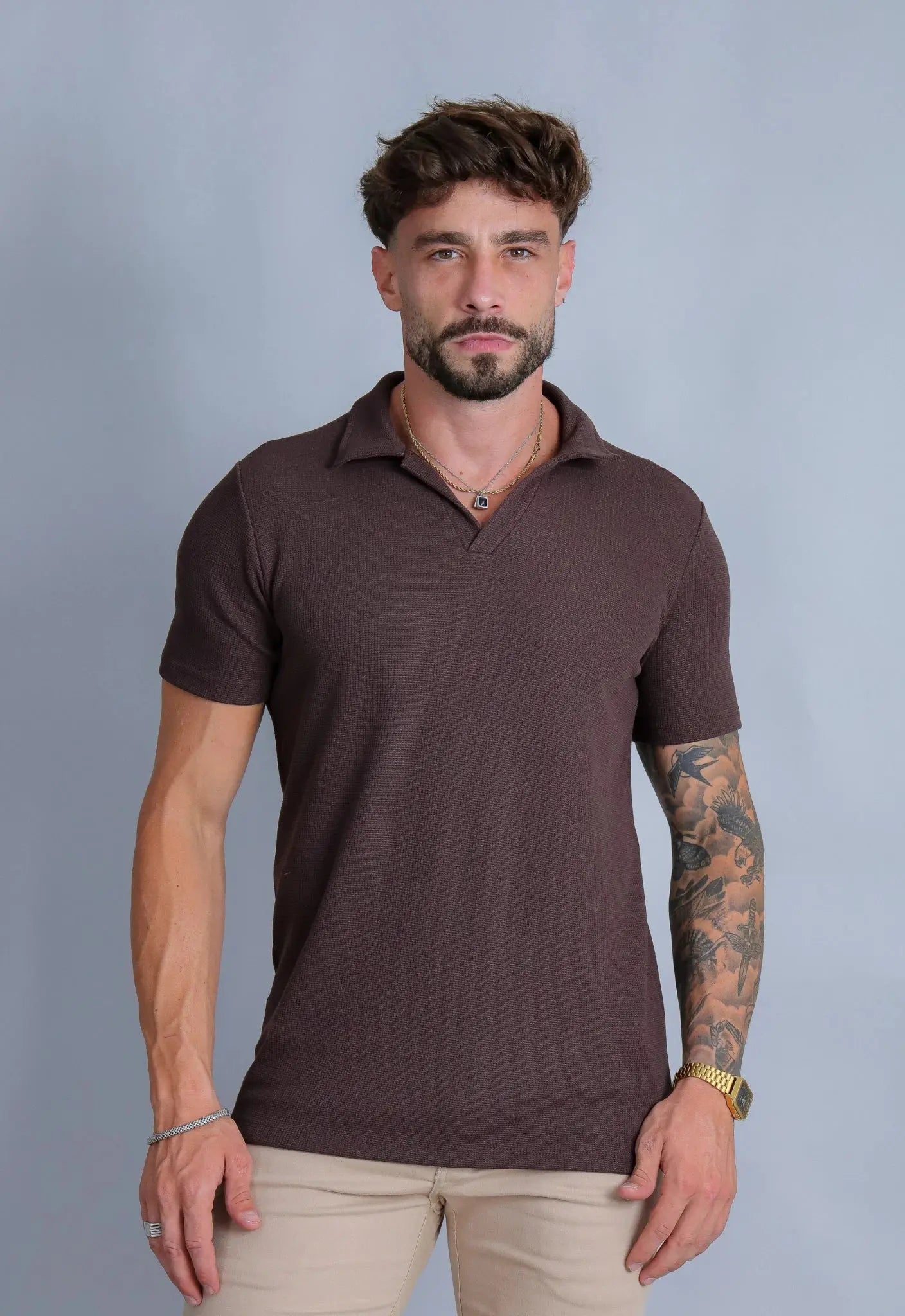 Camisa Polo Italiana Tricot Masculina Marrom Café | CW Store