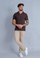 Camisa Polo Italiana Tricot Masculina Marrom Café – toque macio e textura sofisticada | CW Store