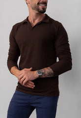 Camisa Polo Italiana Tricot Manga Longa Masculina Marrom – toque macio e textura sofisticada | CW Store
