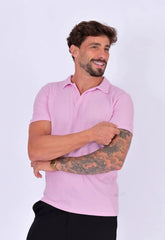 Camisa Polo Italiana Tricot Masculina Rosa Claro – toque macio e textura sofisticada | CW Store