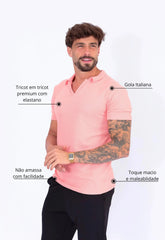 Camisa Polo Italiana Tricot Masculina Salmão – tricô premium com elastano | CW Store