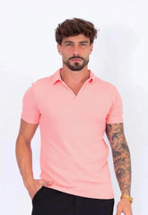 Camisa Polo Italiana Tricot Masculina Salmão | CW Store