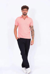 Camisa Polo Italiana Tricot Masculina Salmão – toque macio e textura sofisticada | CW Store
