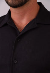 Camisa Masculina Slim Canelada Preta – tecido de toque macio e caimento leve | CW Store