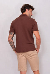 Camisa Masculina Tricot Touch Marrom – acabamento refinado | CW Store