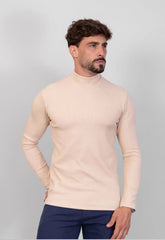 Camiseta Gola Alta Canelada Manga Longa Masculina Bege | CW Store