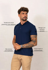 Camiseta Henley Slim Tricot com Elastano Masculina Azul Marinho – tricô premium com elastano | CW Store