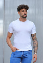 Camiseta Slim Canelada com Elastano Masculina Branca | CW Store
