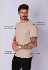 Camiseta Masculina Tricot Bege – tricô premium com elastano | CW Store