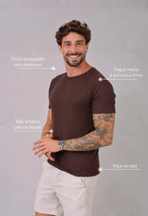 Camiseta Masculina Tricot Marrom Café – tricô premium com elastano | CW Store