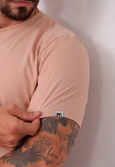 Camiseta Masculina Tricot Ponto Fino Bege – toque macio e caimento ajustado | CW Store