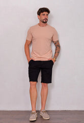 Camiseta Masculina Tricot Ponto Fino Bege – textura sofisticada que não amassa | CW Store