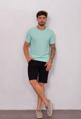 Camiseta Masculina Tricot Verde Claro – textura sofisticada que não amassa | CW Store