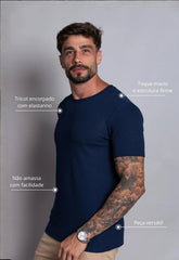 Camiseta Masculina Tricot Azul Marinho – tricô premium com elastano | CW Store