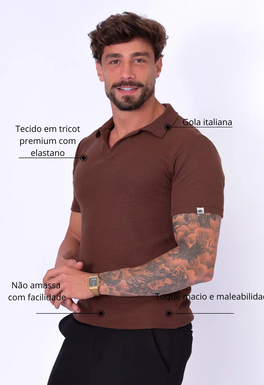 Camisa Polo Italiana Tricot Marrom Café CW STORE