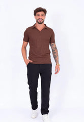 Camisa Polo Italiana Tricot Marrom Café CW STORE