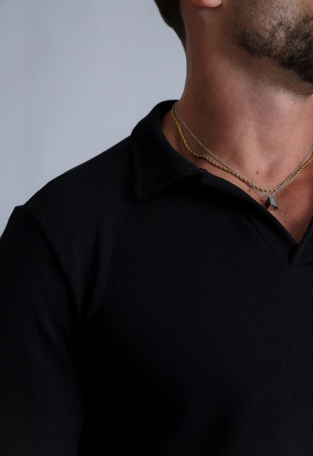 Camisa Polo Italiana Tricot Manga Longa Preta CW STORE