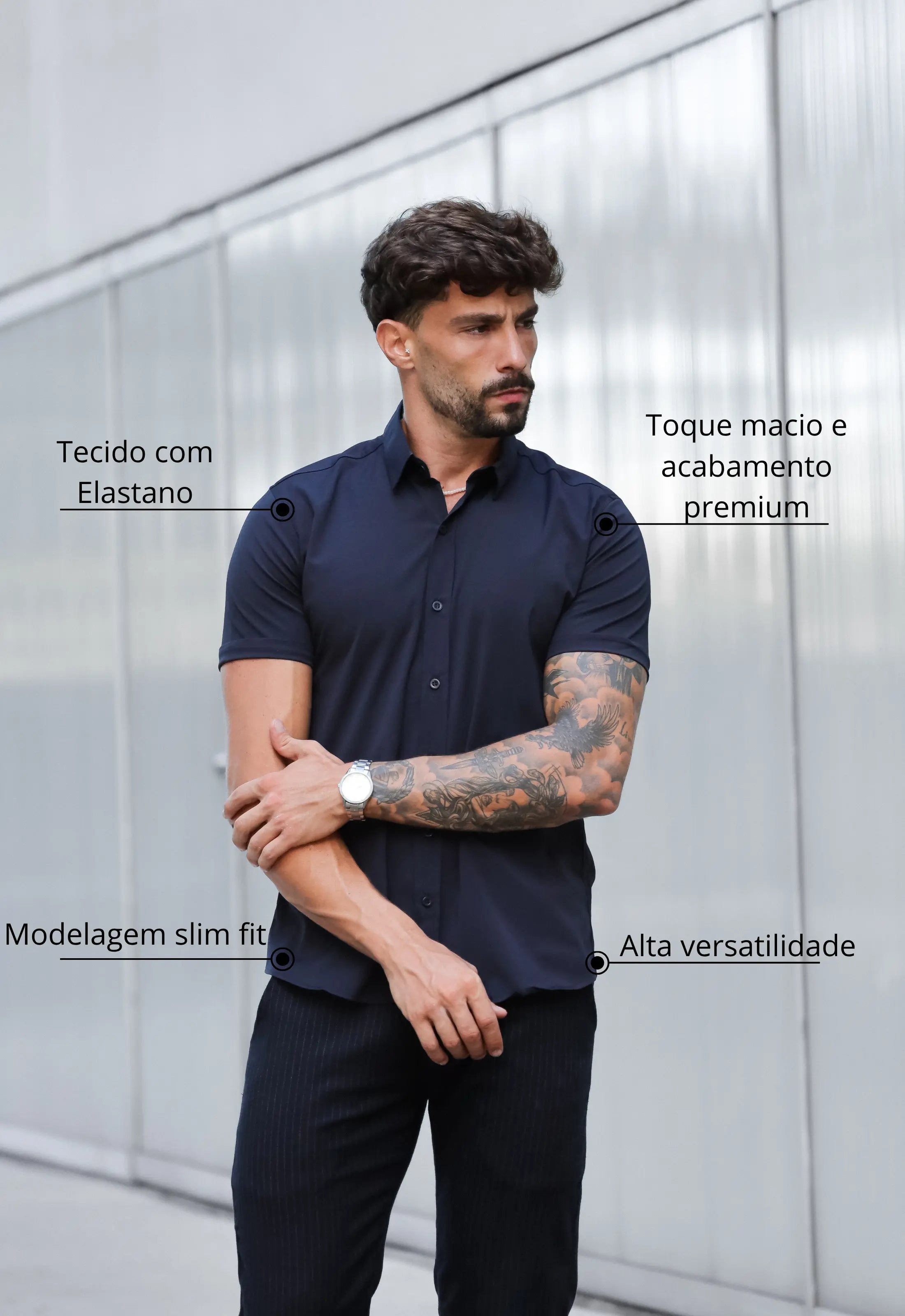 Camisa Masculina Manga Curta Slim Preta CW STORE