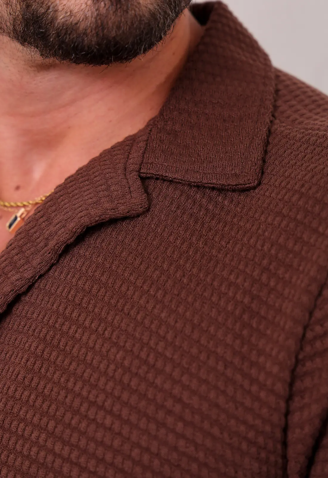 Camisa Masculina Texturizada Touch Marrom CW STORE