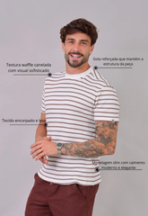 Camiseta Listrada Tricot Touch Marrom CW STORE