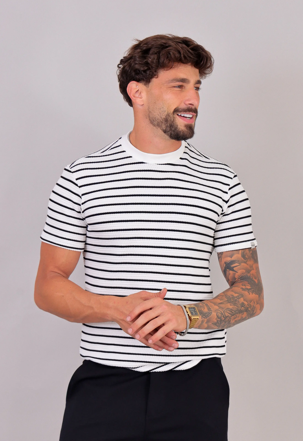 Camiseta Listrada Tricot Touch Preta CW STORE