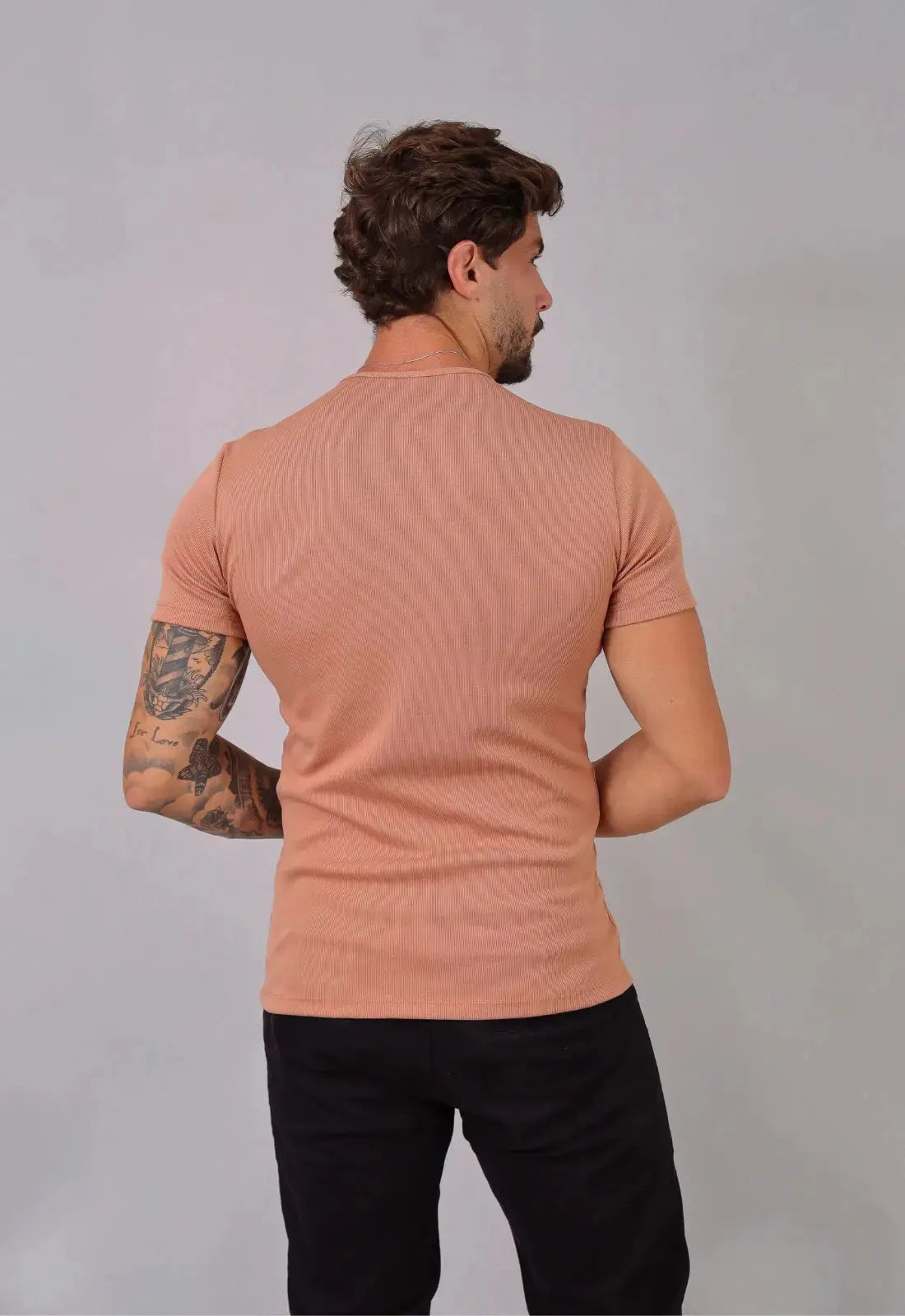 Camiseta Henley Canelada Bege CW STORE