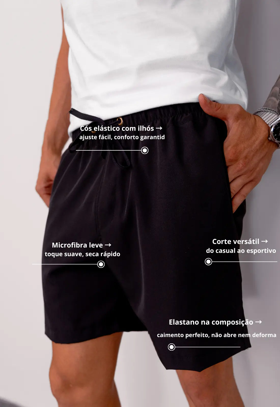 Shorts Masculino Microfibra Preto CW STORE