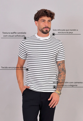 Camiseta Listrada Tricot Touch Preta CW STORE