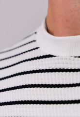 Camiseta Listrada Tricot Touch Preta CW STORE