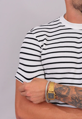 Camiseta Listrada Tricot Touch Preta CW STORE
