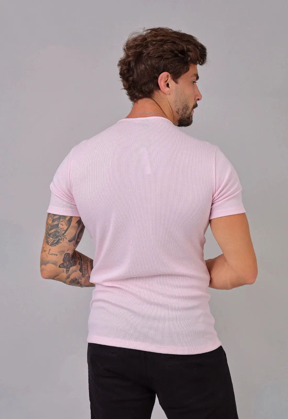 Camiseta Henley Canelada Rosa Claro CW STORE