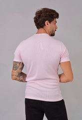 Camiseta Henley Canelada Rosa Claro CW STORE