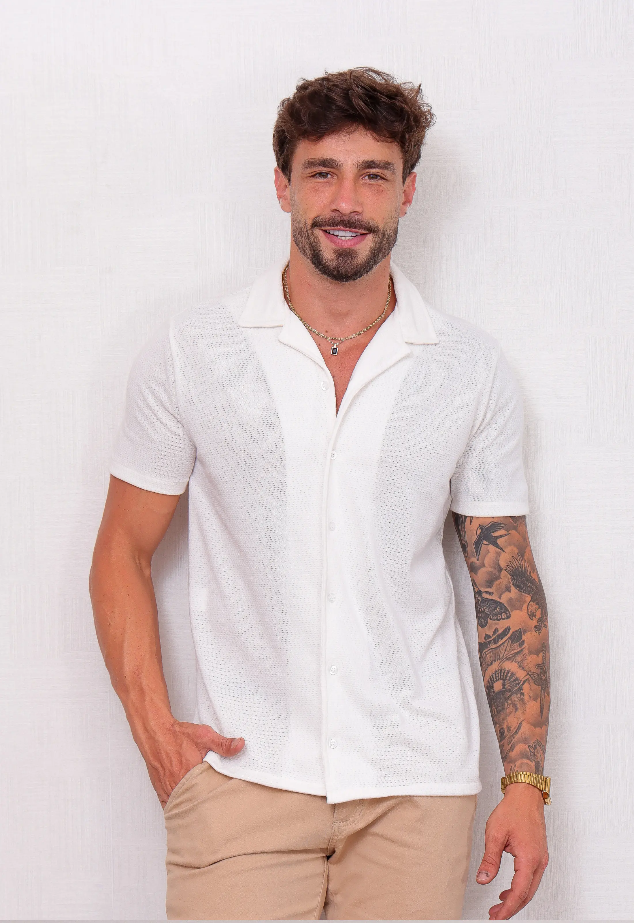 Camisa Masculina Tricot Branca CW STORE