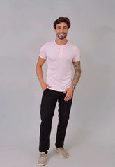 Camiseta Henley Canelada Rosa Claro CW STORE