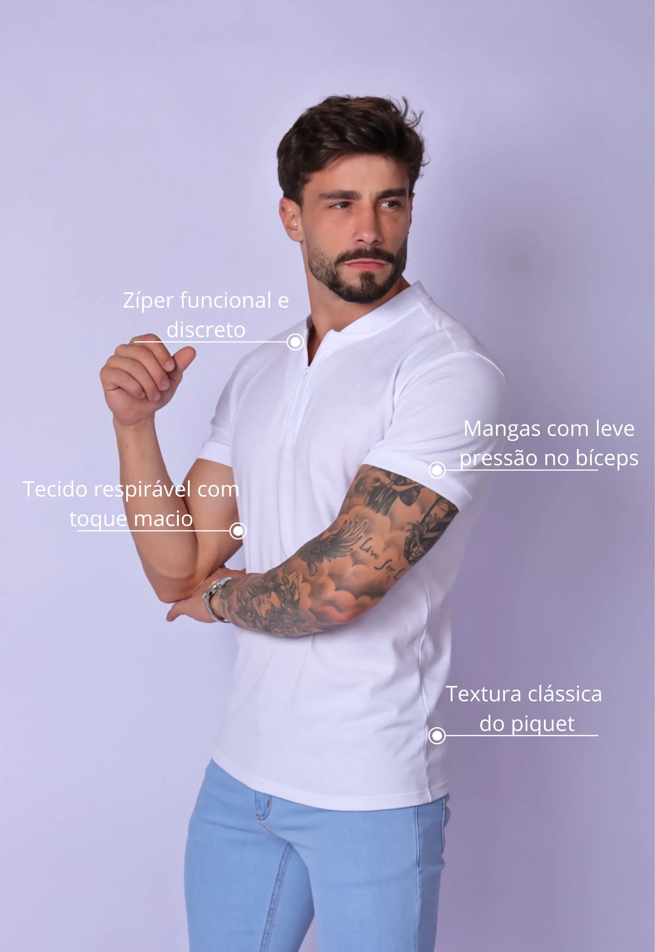 Camiseta Gola Padre zíper Branca CW STORE