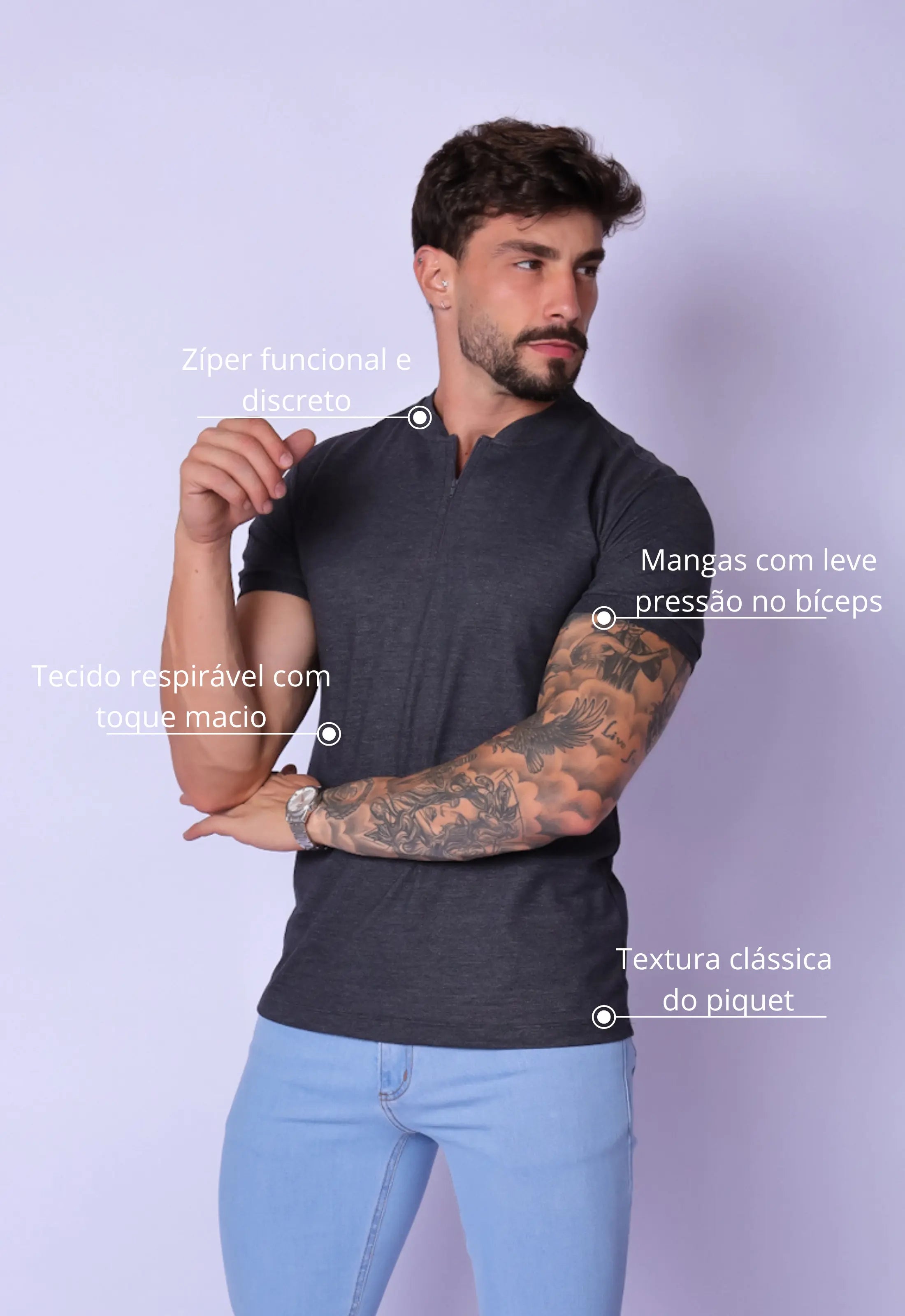 Camiseta Gola Padre zíper Chumbo CW STORE
