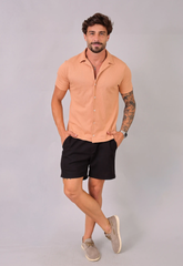 Camisa Masculina Slim Canelada Bege CW STORE